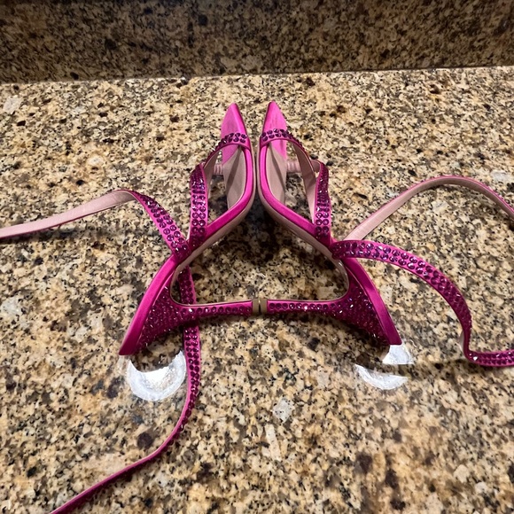 Gedebe x Bronx & Banco Hot Pink Rhinestone Wrap Lace Up Sandals 39 US 8 Formal - Picture 4 of 10
